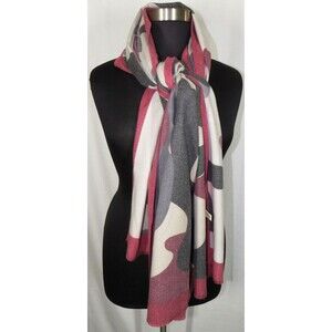 Cashmere & Cotton Blend Scarf, Burgundy Gray Beige Swirl Design
